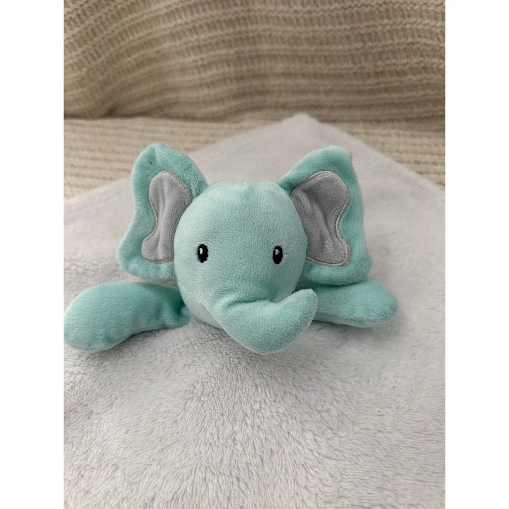 Baby Gear Elephant Lovey Security Blanket Aqua Blue White Sherpa‎ Fleece